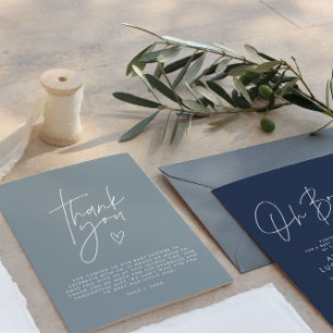 Baby shower dank u stoffig blauw elegant modern kaart