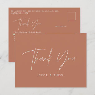 Baby shower dank u terracotta elegant modern briefkaart