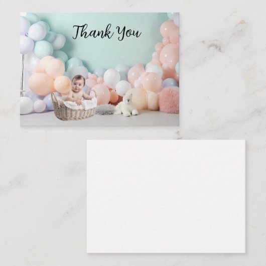 Baby shower Dank u voor ballonfotoachtergrond Notitiekaartje (Voorkant / Achterkant)