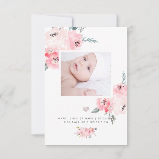 Baby shower Dank u voor uw geboorte Blush Peonies Bedankkaart (Achterkant)