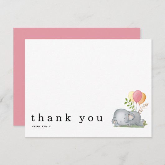 Baby shower Dank u voor uw naam Slapend Elephant P Notitiekaartje (Voorkant / Achterkant)