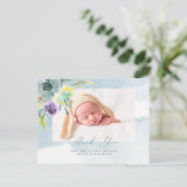 Baby shower Dank u Waterverf Dusty Blue Peony Briefkaart (Staand voorkant)