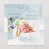 Baby shower Dank u Waterverf Dusty Blue Peony Briefkaart (Voorkant / Achterkant)