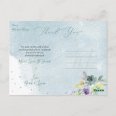 Baby shower Dank u Waterverf Dusty Blue Peony Briefkaart (Achterkant)