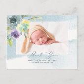 Baby shower Dank u Waterverf Dusty Blue Peony Briefkaart (Voorkant)