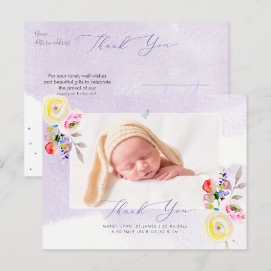 Baby shower Dank u Waterverf gele rozen Briefkaart (Voorkant / Achterkant)