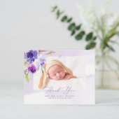 Baby shower Dank u Waterverf Violet Rozen Briefkaart (Staand voorkant)