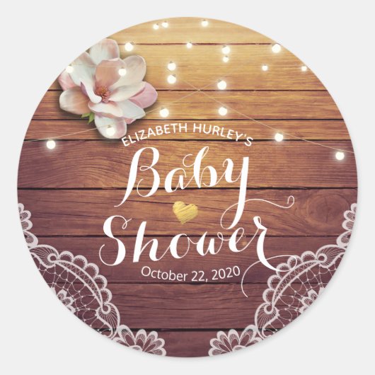 Baby shower Dank u wel Chic Floral Licht Hood Lace Ronde Sticker (Voorkant)