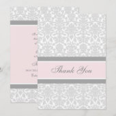 baby shower Dank u wel kaarten Roze grijze Damask (Voorkant / Achterkant)