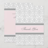 baby shower Dank u wel kaarten Roze grijze Damask (Voorkant / Achterkant)