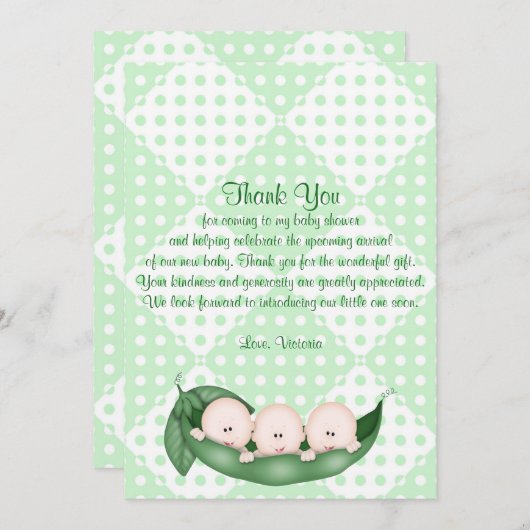 baby shower Dank u wel Triplets erwten in een peul Kaart (Voorkant / Achterkant)