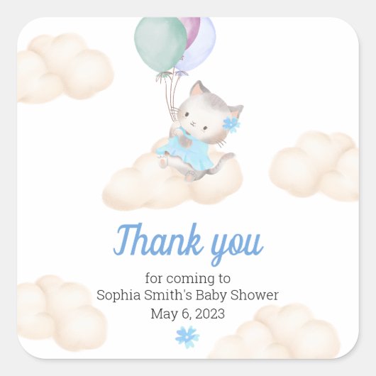 Baby shower Dank u Whimsical Floating Kitten Vierkante Sticker (Voorkant)