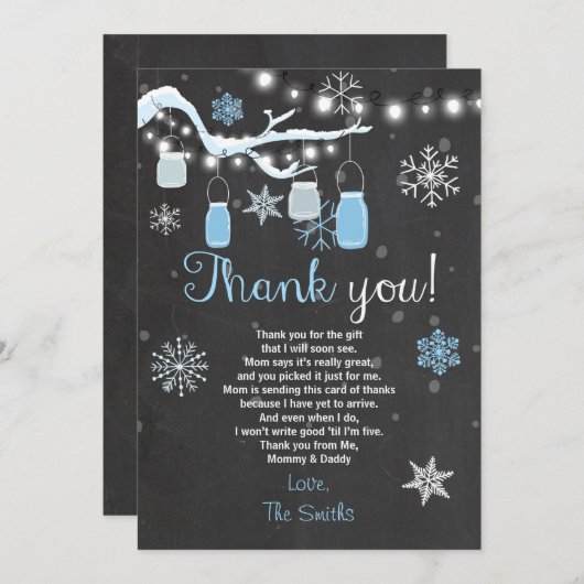 Baby shower Dank u Winter Baby boy blauw Bedankkaart (Voorkant / Achterkant)