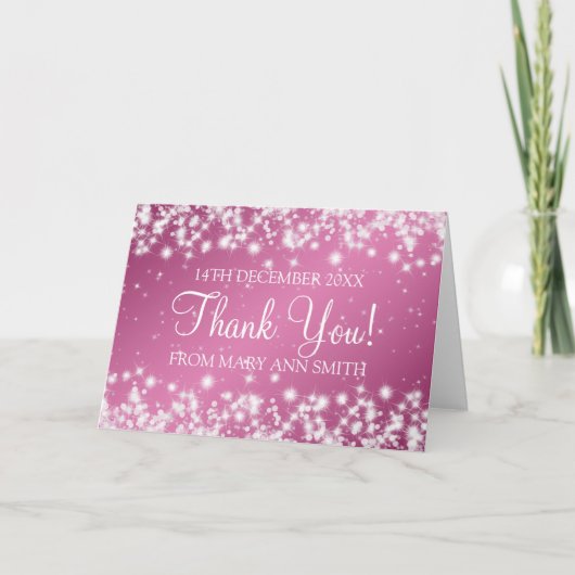 Baby shower Dank u Winter Sparkle Pink Bedankkaart (Voorkant)