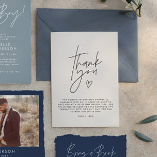 Baby shower dank u zwart crème elegant modern kaart