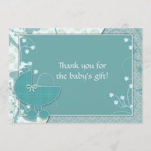 Baby Shower Dankjescartons Turquoise Baby Buggy Bedankkaart