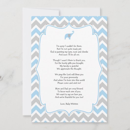 Baby shower Dankjewel, Blauwe olifant Bedankkaart (Voorkant)