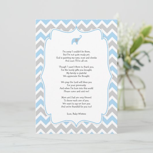 Baby shower Dankjewel, Blauwe olifant Bedankkaart (Staand voorkant)