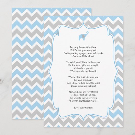 Baby shower Dankjewel, Blauwe olifant Bedankkaart (Voorkant / Achterkant)