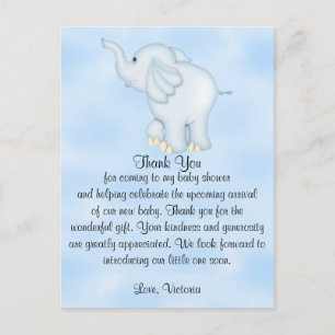 Baby Shower Dankjewel Jongen Olifant Briefkaart