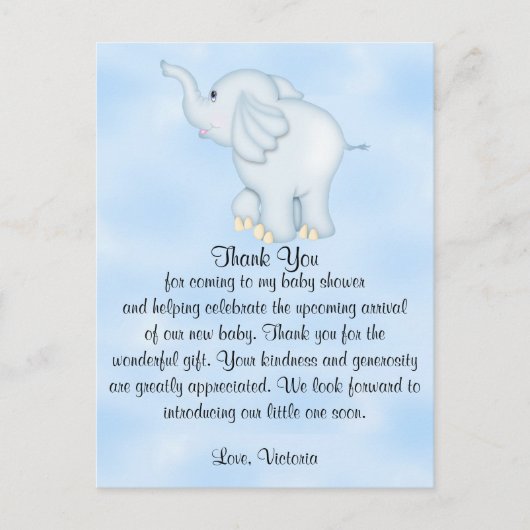 Baby Shower Dankjewel Jongen Olifant Briefkaart (Voorkant)