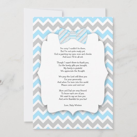 Baby shower Dankjewel Opmerkingen met gedicht Blau Bedankkaart (Voorkant)