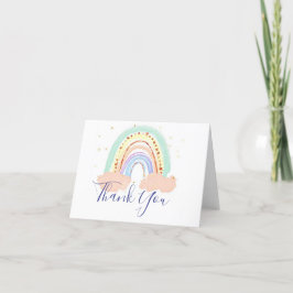 Baby shower dankkaart met regenboog en sterren bedankkaart