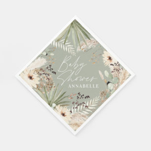 Baby shower dankzij moderne pampas sage green servet