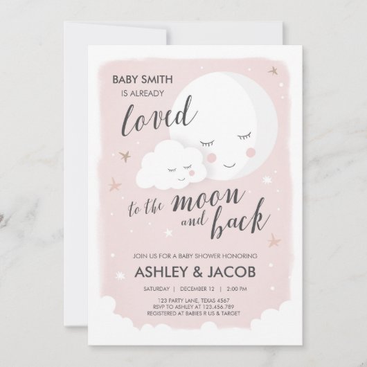 baby shower dat aan de Moon en de AchterUitnodigin Kaart (Voorkant)
