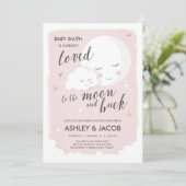 baby shower dat aan de Moon en de AchterUitnodigin Kaart (Staand voorkant)