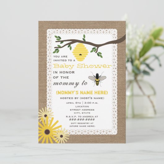 Baby shower dat door honingbijen wordt geschat kaart (Staand voorkant)