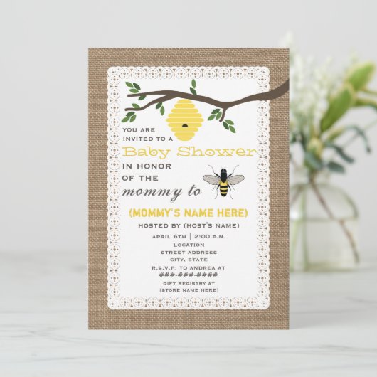 Baby shower dat door honingbijen wordt geschat kaart (Staand voorkant)