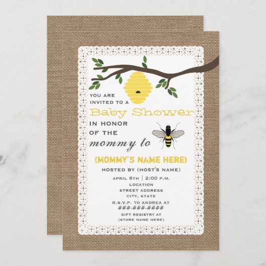 Baby shower dat door honingbijen wordt geschat kaart (Voorkant / Achterkant)