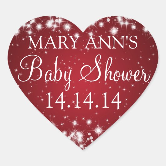 Baby Shower Date Winter Sparkle Red Hart Sticker (Voorkant)