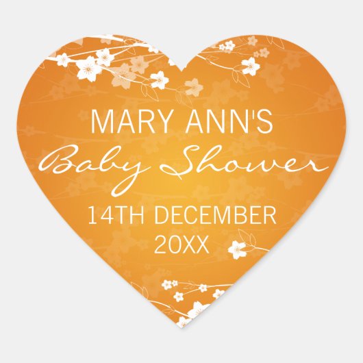 Baby shower Datum Cherry Blossom Sinaasappel Hart Sticker (Voorkant)