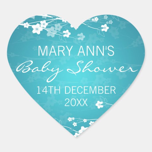 baby shower Datum Cherry Blossom Turquoise Hart Sticker (Voorkant)