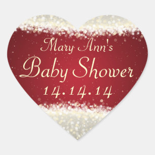 Baby shower Datum Dazzling Sparkles Rood Hart Sticker