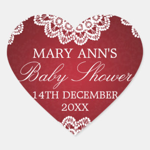 Baby shower datum  kant rood hart sticker