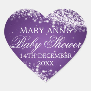 Baby shower Datum Sparkling Wave Paarse Hart Sticker