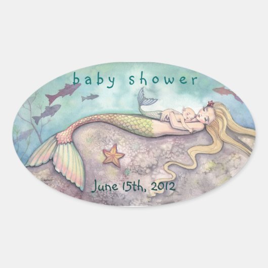 Baby shower Datum Stickers Zeemeermin en Baby (Voorkant)