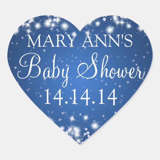 Baby shower Datum Winter Sparkle Blue Hart Sticker (Voorkant)