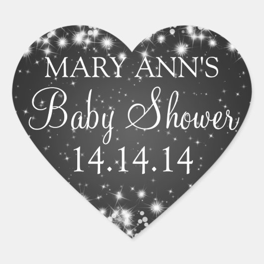 Baby shower Datum Winter Sparkle Zwart Hart Sticker (Voorkant)