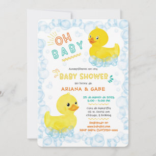 Baby shower de patos de goma gemelos kaart