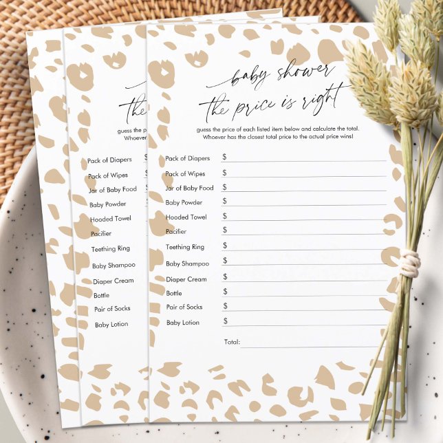 Baby shower De prijs is goed, Safari Games (Safari Animal Prints, The Price is Right, Safari Animals Themed baby Shower Game.)