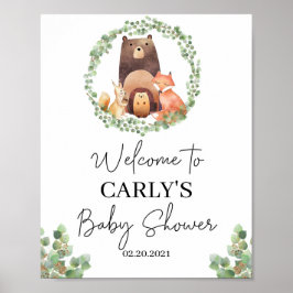 Baby shower Decor|Woodland animals| Welcome sign Poster