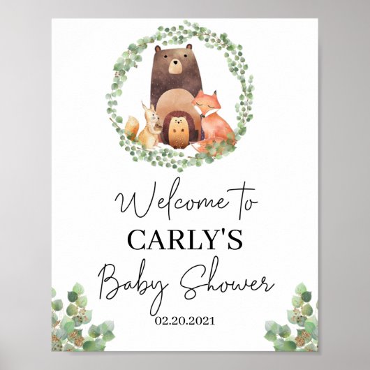Baby shower Decor|Woodland animals| Welcome sign Poster (Voorkant)