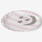 baby shower decoratie zwarte roze zilverglitter papieren bordje (Gekanteld)