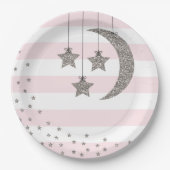 baby shower decoratie zwarte roze zilverglitter papieren bordje (Voorkant)