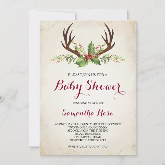 Baby shower Deer Antler - Uitnodiging - Kerstmis (Voorkant)