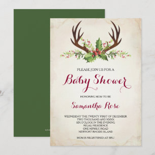 Baby shower Deer Antler - Uitnodiging - Kerstmis